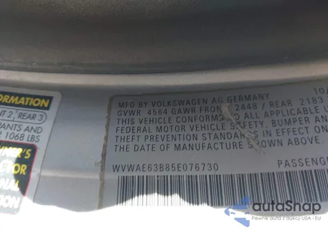2005 Volkswagen Passat Gls Tdi from USA, damaged, VIN WVWAE63B85E076730